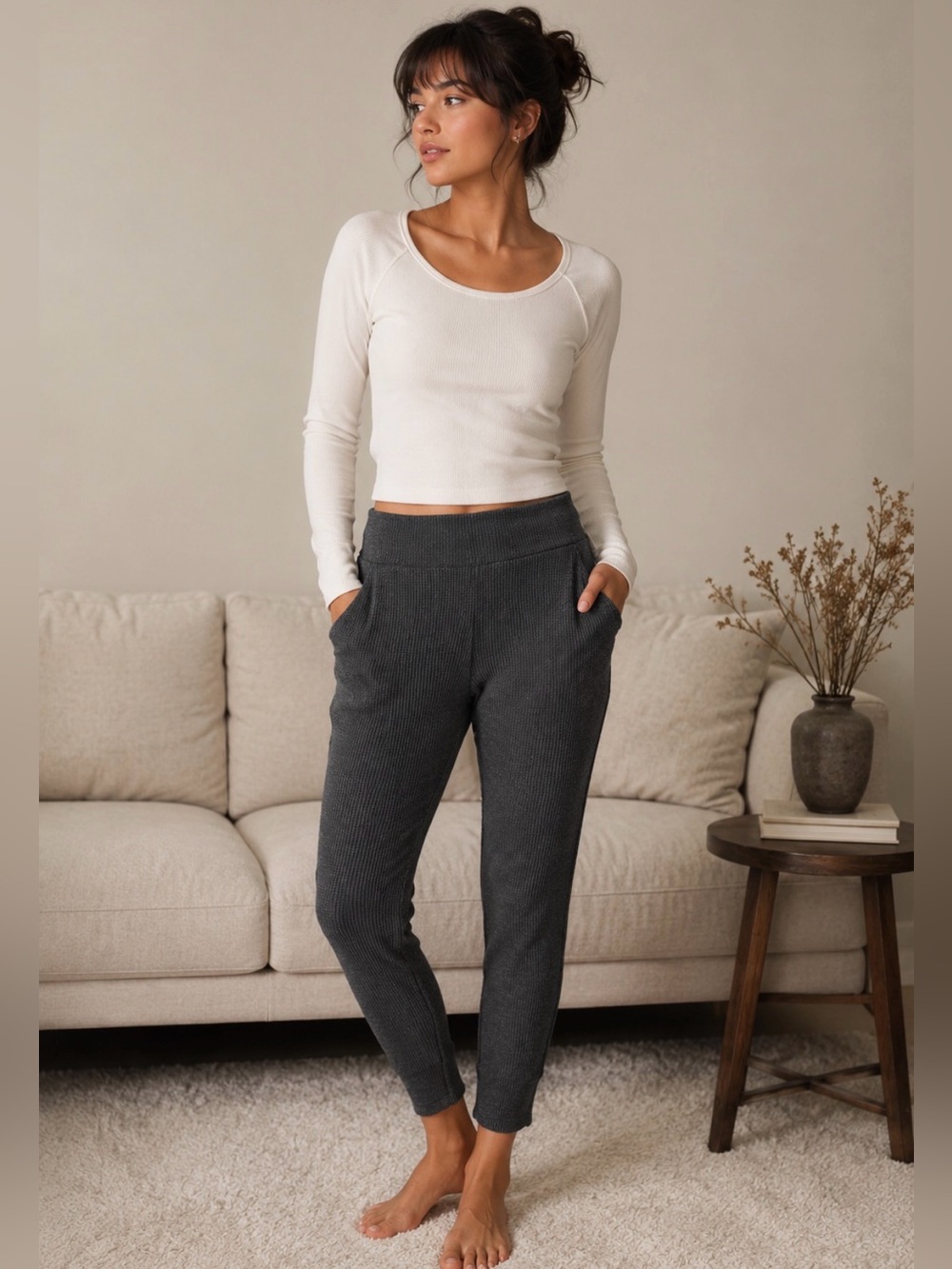 LUNYA Womens M Dark Gray Thermal/Waffle Knit Lounge Pants